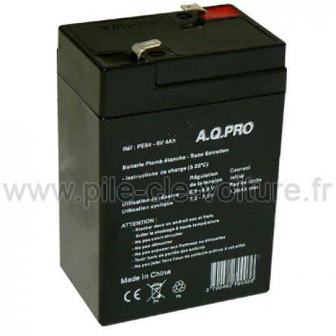 Batterie PE64 - 6V 4Ah - Plomb étanche - Rechargeable - Spécial phare